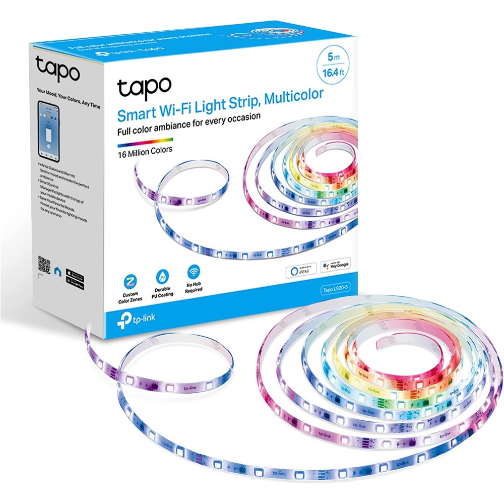TP-Link Tapo Smart LED Light Strip, 50 Color Zones RGBIC, Sync-to-Sound, 16.4ft Wi-Fi LED Strip