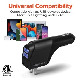 HYBRID 2-IN-1 10.5-WATT CAR AND WALL CHARGER WITH DUAL USB-A PORTS