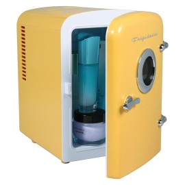 6-CAN RETRO PORTABLE 12-VOLT BEVERAGE REFRIGERATOR WITH BLUETOOTH® SPEAKER (YELLOW)