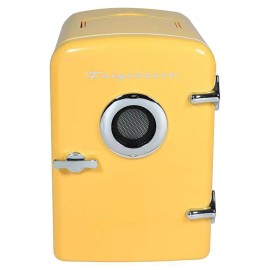 6-CAN RETRO PORTABLE 12-VOLT BEVERAGE REFRIGERATOR WITH BLUETOOTH® SPEAKER (YELLOW)