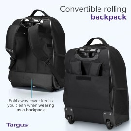 Targus 16 Inch Compact Rolling Backpack, Black - Wheeled Travel Bag with Removable Protective Laptop Sleeve