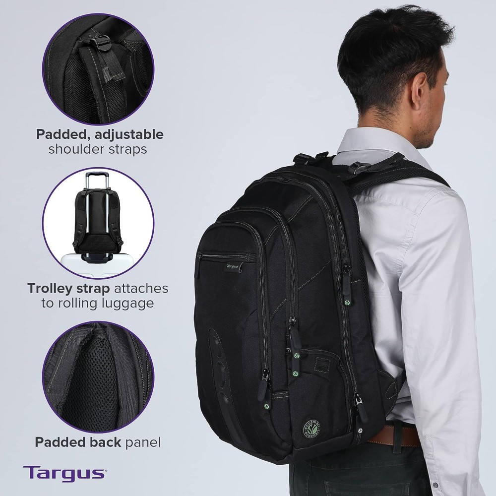 Targus Spruce EcoSmart Travel Laptop Backpack for 17 inch Laptops,  TSA-Friendly Carry On - TAR-TBB019US