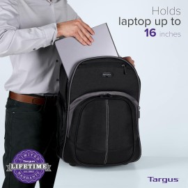 Targus 16 Inch Compact Rolling Backpack, Black - Wheeled Travel Bag with Removable Protective Laptop Sleeve