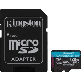 Kingston 128GB microSDXC Canvas Go Plus 170MB/s Read UHS-I, C10, U3, V30, A2/A1 Memory Card + Adapter (SDCG3/128GB)