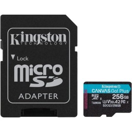 Kingston 256GB microSDXC Canvas Go Plus 170MB/s Read UHS-I, C10, U3, V30, A2/A1 Memory Card + Adapter (SDCG3/256GB)