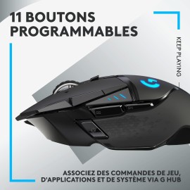 Logitech G502 Lightspeed Wireless Gaming Mouse, Hero 25K Sensor, 25,600 DPI, RGB, Adjustable Weights, 11 Programmable Buttons, Long Battery Life, POWERPLAY-Compatible, PC/Mac