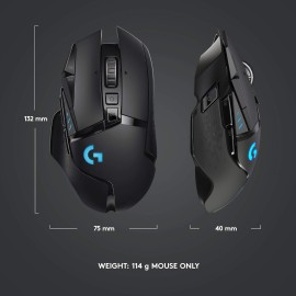 Logitech G502 Lightspeed Wireless Gaming Mouse, Hero 25K Sensor, 25,600 DPI, RGB, Adjustable Weights, 11 Programmable Buttons, Long Battery Life, POWERPLAY-Compatible, PC/Mac
