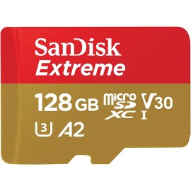 SanDisk Extreme - Flash memory card (microSDXC to SD adapter included) - 128 GB - A2 / Video Class V30 / UHS-I U3 / Class10 - microSDXC UHS-I