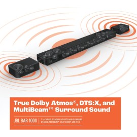 JBL Bar 1000 - Sound bar system - 7.1.4-channel - wireless - Bluetooth, Wi-Fi 6 - App-controlled - 880 Watt (total) - black