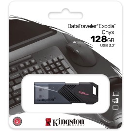 Kingston DataTraveler Exodia Onyx 128GB USB 3.2 Gen 1 Flash Drive with Sleek Moving Cap and Loop (Matte Black)