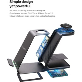 2022 Intoval 3in1 Charger for Fitbit Sense 2/1 Versa 4/3, iPhones, Samsung Galaxy Note and S, Airpods Pro 2/1, Galaxy Buds +/Live and Other Wireless Charging Phones or Earbuds(V3,Black)