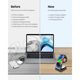 2022 Intoval 3in1 Charger for Fitbit Sense 2/1 Versa 4/3, iPhones, Samsung Galaxy Note and S, Airpods Pro 2/1, Galaxy Buds +/Live and Other Wireless Charging Phones or Earbuds(V3,Black)