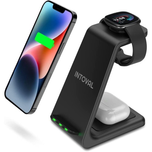 2022 Intoval 3in1 Charger for Fitbit Sense 2/1 Versa 4/3, iPhones, Samsung Galaxy Note and S, Airpods Pro 2/1, Galaxy Buds +/Live and Other Wireless Charging Phones or Earbuds(V3,Black)
