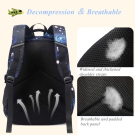 3Pcs Galaxy Backpacks for Boys with Insulated Lunch Bag, Water-resistant Boys Backpacks Black blue