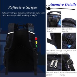 3Pcs Galaxy Backpacks for Boys with Insulated Lunch Bag, Water-resistant Boys Backpacks Black blue