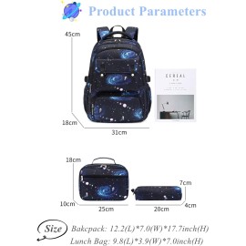 3Pcs Galaxy Backpacks for Boys with Insulated Lunch Bag, Water-resistant Boys Backpacks Black blue