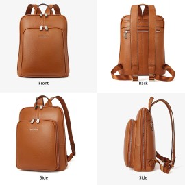 BOSTANTEN Genuine Leather Backpack Purse 15.6 inch Laptop Backpack Fashion Casual College Shoulder Bag Travel Backpack Brown