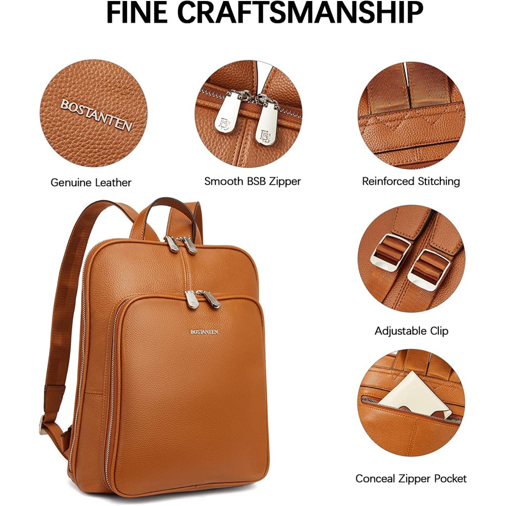 bosanten leather backpack BOSTANTEN Genuine Leather Backpack Purse 15.6 inch Laptop Backpack Fashion  Casual College Shoulder Bag Travel Backpack Brown