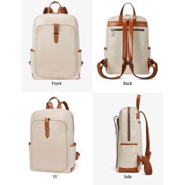 BOSTANTEN Genuine Leather Backpack Purse for Women 15.6 inch Laptop Backpack Large Travel College Shoulder Bag Yellow-beige