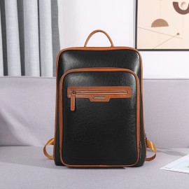 CLUCI Leather Laptop Backpack for Women 15.6 inch Computer Backpack Travel Business Work Large College Daypack Black with Brown