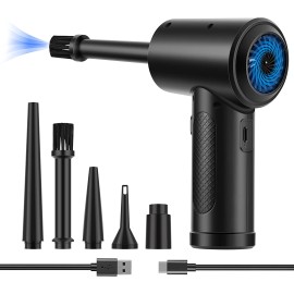 Compressed Air Duster,Fulljion 3-Gear to 51000RPM Electric Air Duster Portable Air Blower with LED Light, 6000mAhRechargeable Cordless Air Duster for Computer Keyboard Swimming Ring Fast Charge(Black)