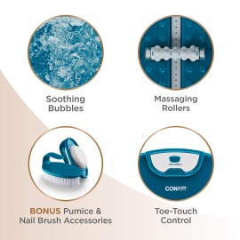 Conair HEAT SENSE Pedicure Foot Spa Bath with Massaging Foot Rollers, Soothing Bubbles, Pumice and Nail Brush, and Foot Bath Massager with Heat