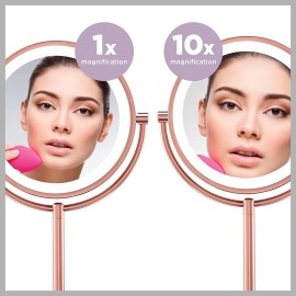 Conair Reflections Double-Sided LED Lighted Vanity Makeup Mirror, 1x/10x magnification, Rose Gold finish
