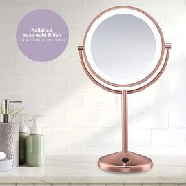 Conair Reflections Double-Sided LED Lighted Vanity Makeup Mirror, 1x/10x magnification, Rose Gold finish