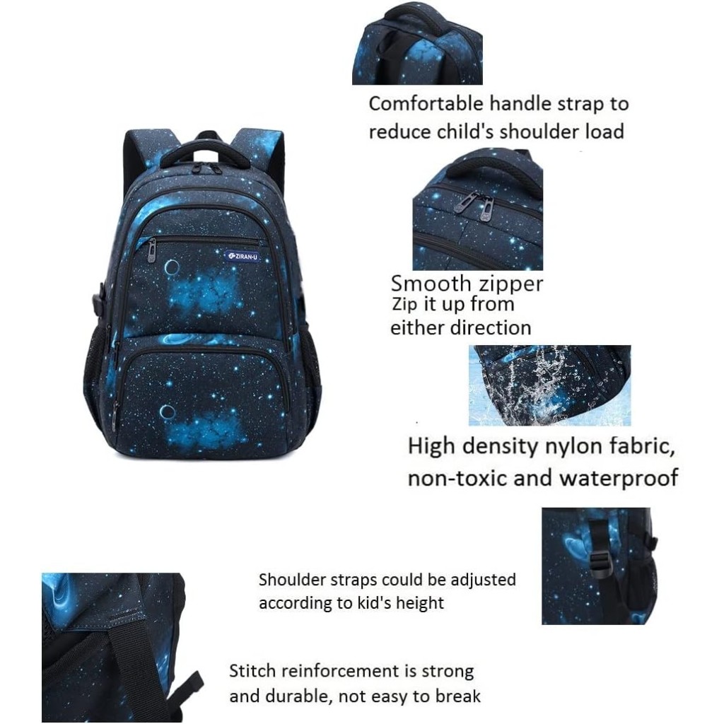 3-Piece Girls Backpack Set With Lunch Bag & Pencil Case - Stars Print, 30L Capacity, For School & Travel