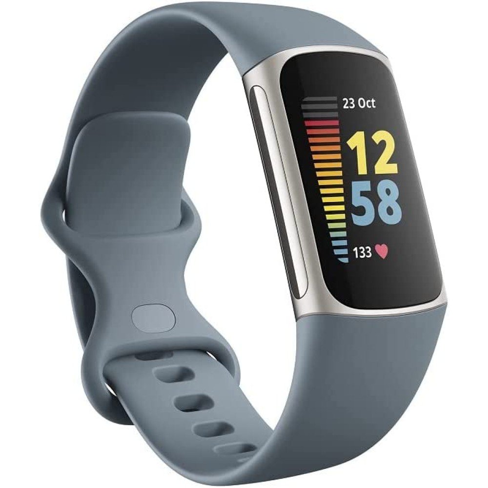 Fitbit B09BXH5MC1 Charge 5 Advanced Fitness, Health Tracker with Built-in GPS, Stress Management Tools, Sleep Tracking, 24/7 Heart Rate & More, Platinum, Mineral Blue, One Size S & L Bands Included, Steel Blue