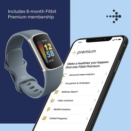 Fitbit B09BXH5MC1 Charge 5 Advanced Fitness, Health Tracker with Built-in GPS, Stress Management Tools, Sleep Tracking, 24/7 Heart Rate & More, Platinum, Mineral Blue, One Size S & L Bands Included, Steel Blue