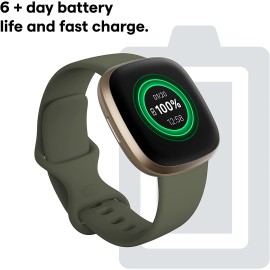 Fitbit Green Versa 3 Health & Fitness Smartwatch with GPS, 24/7 Heart Rate, Alexa Built-in, 6+ Days Battery, Olive/Soft Gold, One Size (S & L Bands Included)…