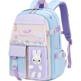 Gazigo Girls Backpack Elementary School, Bunny Backpack for girls Cute Kids Laptop Bag Kindergarten Preschool Bookbag Purple