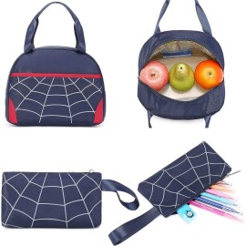 Gikizzi SPIDERMAN Boys School Backpack for Boys Backpack with Lunch Box Anime Backpack School Bag blue