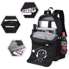 HIPOTUO Anime Luminous Backpack Laptop Backpack with Anti-Theft Lock, Black Teens Backpack Cool Back Pack for Work