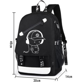 HIPOTUO Anime Luminous Backpack Laptop Backpack with Anti-Theft Lock, Black Teens Backpack Cool Back Pack for Work