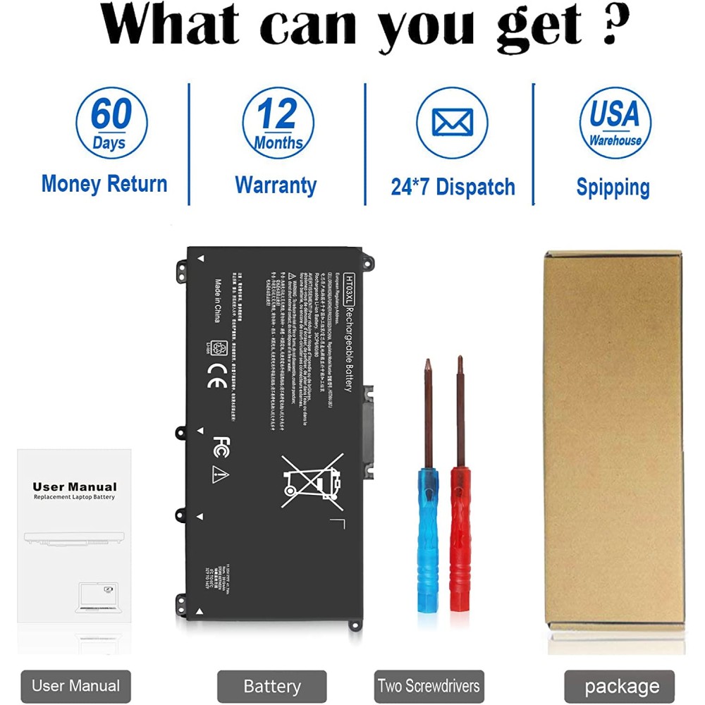 Batterie HP Pavilion HT03XL L11119-855 - 3 Cellules, 3440mAh, 11.34V, Occasion