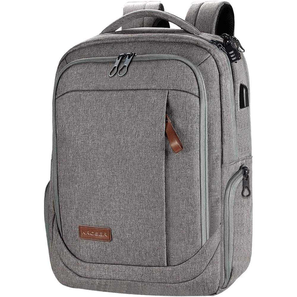 KROSER Laptop Backpack Large Computer Backpack Fits up to 17.3 Inch Laptop with USB Charging Port Water-Repellent School Travel Backpack Casual Daypack for Business/College/Women/Men-Grey