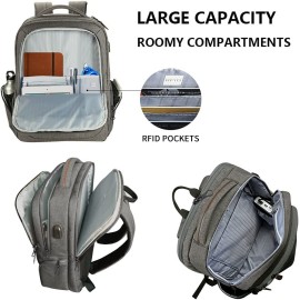 KROSER Laptop Backpack Large Computer Backpack Fits up to 17.3 Inch Laptop with USB Charging Port Water-Repellent School Travel Backpack Casual Daypack for Business/College/Women/Men-Grey