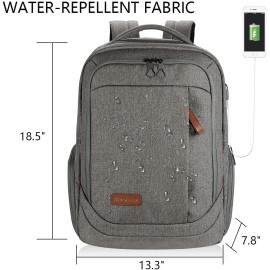 KROSER Laptop Backpack Large Computer Backpack Fits up to 17.3 Inch Laptop with USB Charging Port Water-Repellent School Travel Backpack Casual Daypack for Business/College/Women/Men-Grey