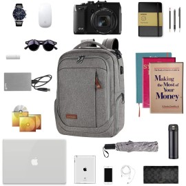 KROSER Laptop Backpack Large Computer Backpack Fits up to 17.3 Inch Laptop with USB Charging Port Water-Repellent School Travel Backpack Casual Daypack for Business/College/Women/Men-Grey