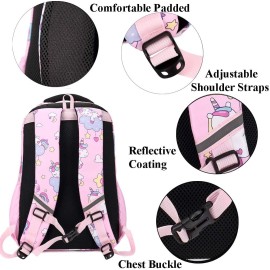 Kouxunt Unicorn Girls School Backpacks for Kids Teens, 3-in-1 School Bag Bookbags Set with Lunch Bag Pencil Case (Pink)