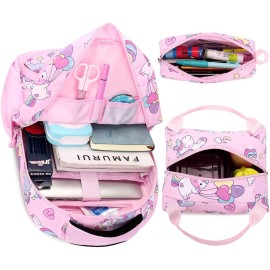 Kouxunt Unicorn Girls School Backpacks for Kids Teens, 3-in-1 School Bag Bookbags Set with Lunch Bag Pencil Case (Pink)