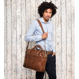 LEABAGS Istanbul Leather Shoulder Bag I 15 inch Laptop Bag I Genuine Buffalo Leather Messenger Bag I Briefcase I Vintage Leather Bag I Desk Bag I 16x12x5inch