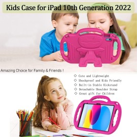 LTROP Kids Case for iPad 10th Generation(2022 Release, 10.9 Inch), iPad 10.9 Inch Case with Shoulder Strap hot pink