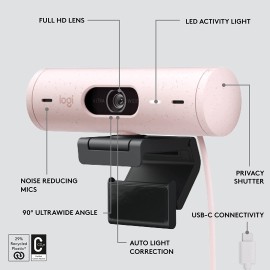 Logitech BRIO Rose 500 Webcam color 4 MP 1920 x 1080 720p, 1080p audio - USB-C