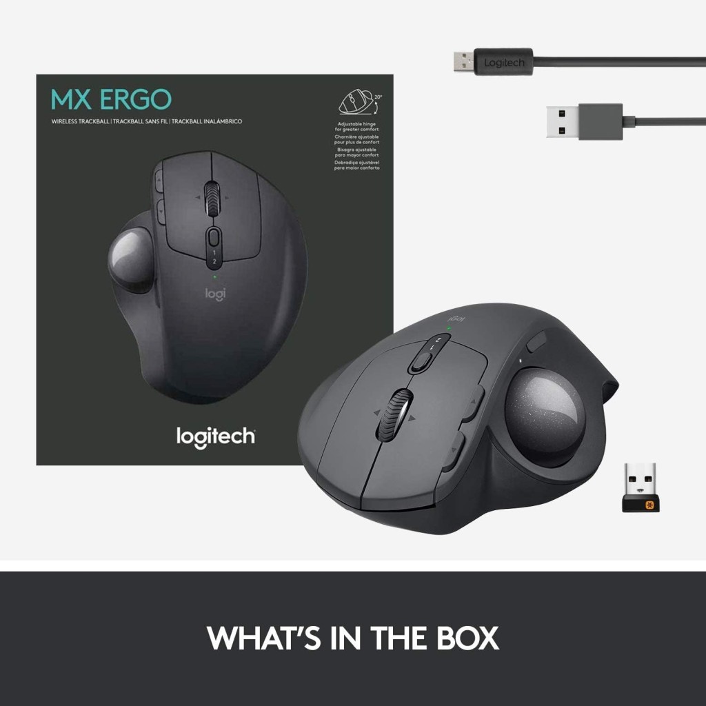 Logitech Ball Logitech MX Ergo Wireless Trackball Mouse, Bluetooth Or 2.4GHz with ...