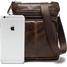 Mens Coffee Mini Shoulder Bag, Genuine Leather Small Crossbody Bags for Men, BULLCAPTAIN Messenger Bag Casual Shoulder Purse Sling Bag (Coffee)
