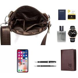 Mens Coffee Mini Shoulder Bag, Genuine Leather Small Crossbody Bags for Men, BULLCAPTAIN Messenger Bag Casual Shoulder Purse Sling Bag (Coffee)