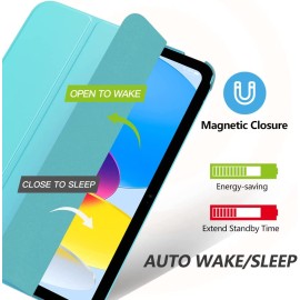 MoKo iPad 10th Generation Case 2022, Slim Stand Hard PC Translucent Back Shell Smart Cover Case for iPad 10th Gen 10.9 inch 2022, Support Touch ID, Auto Wake/Sleep, Azure